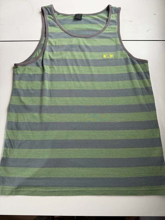 Oakley Mens Striped Logo Tank Top Medium Gray and Green - Picture 1 of 4